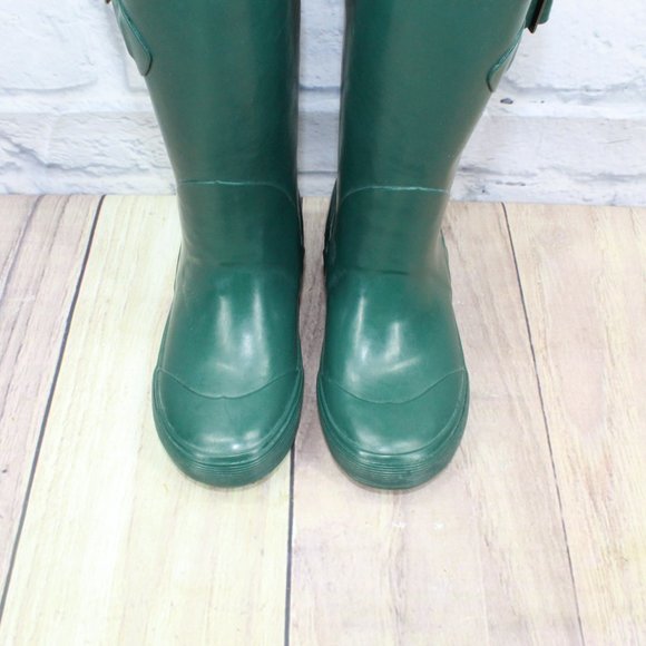 LL BEAN Wellie Green Rubber Nylon Pull On Tall Rain Boots Size 11 - Picture 5 of 9